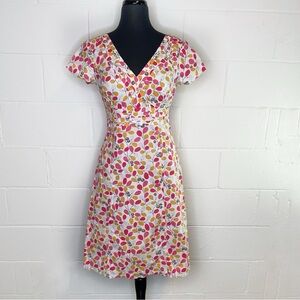 Boden Regatta Olive Branch Pleated V Neck Cotton Dress